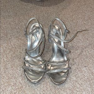 Silver rhinestone heels